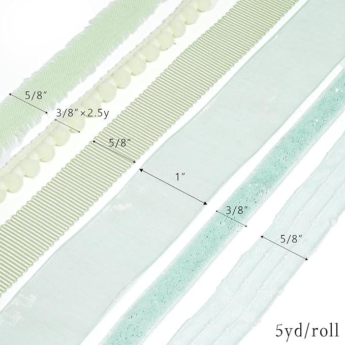 LaRibbons Green Ribbons for Crafts 6 Rolls Assorted Mint Green Ribbons for Gift Wrapping, DIY Crafts, Sewing, Hair Bows and Party Decorations 27.5 Yards