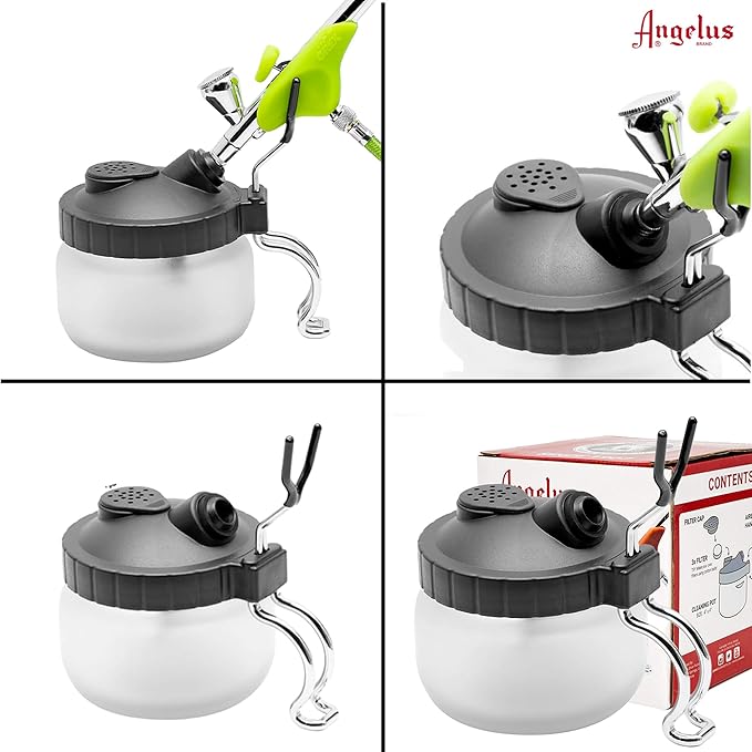 ANGELUS Airbrush Cleaning Pot, Glass Cleaning Pot with Holder, Cleans Airbrush, Airbrush Holder Station