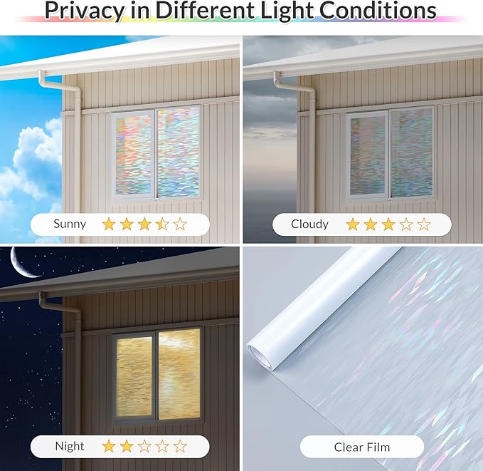 rabbitgoo Window Privacy Film with Installation Tools, Stained Glass Window Film Rainbow Prism Decorative Glass Clings for Home Decor, Static Cling Covering Sun Blocking, 17.5" x 157.4"
