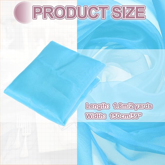 MECCANIXITY Iridescent Sheer Organza Fabric, 2 Yards x 59 Inches Solid Holographic Shiny Fabric Organza Cloth for Wedding, Curtains, Costume, Photo Background, Pale Blue