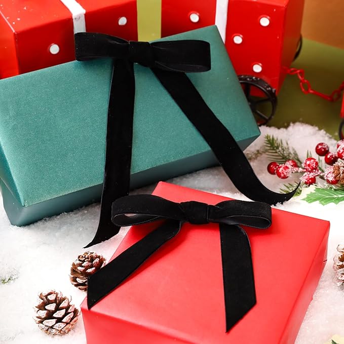 LaRibbons Thin Velvet Ribbon 1 Inch x 25 Yards, Black Velvet Ribbon for Christmas Tree, Gift Wrapping, Wreath Bow, Outdoor Decoration