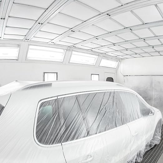 HARFINGTON 3 Rolls Pre-Taped Masking Film 177.2" x65.6ft Double Adhesive Tape and Drape Painters Plastic Drop Cloth Film with Tape Plastic Sheeting for Automotive Painting Covering