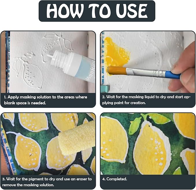 White Masking Fluid for Watercolor Painting 120ml, Resistant Ink and Pouring Paint, Watercolor Masking Fluid Keeps Areas Colorless and Edges Sharp