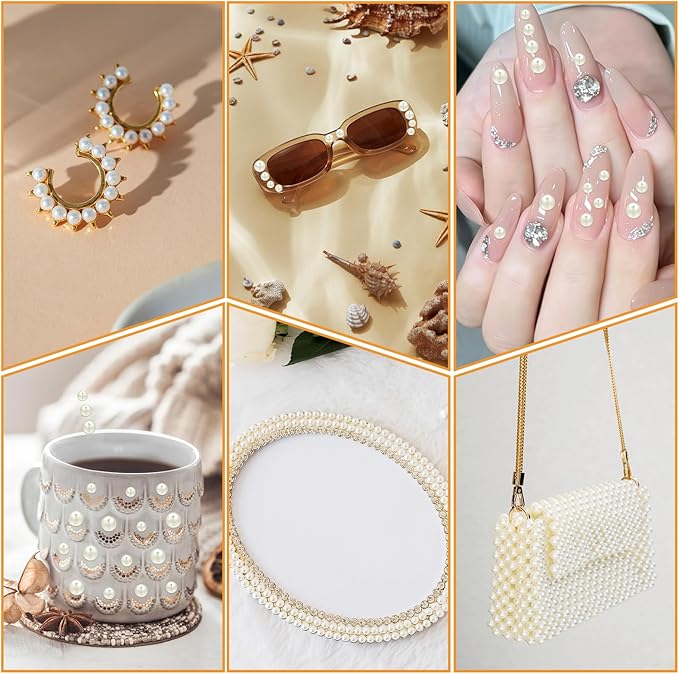 2800 Pieces Self Adhesive Pearl Stickers, Decorative Pearl Gems White Flat Back Half Round Pearls Sticker 4 Size for Hair Face Makeup Eye Nail Crafts(4 Sheets,3/4/5/6mm)