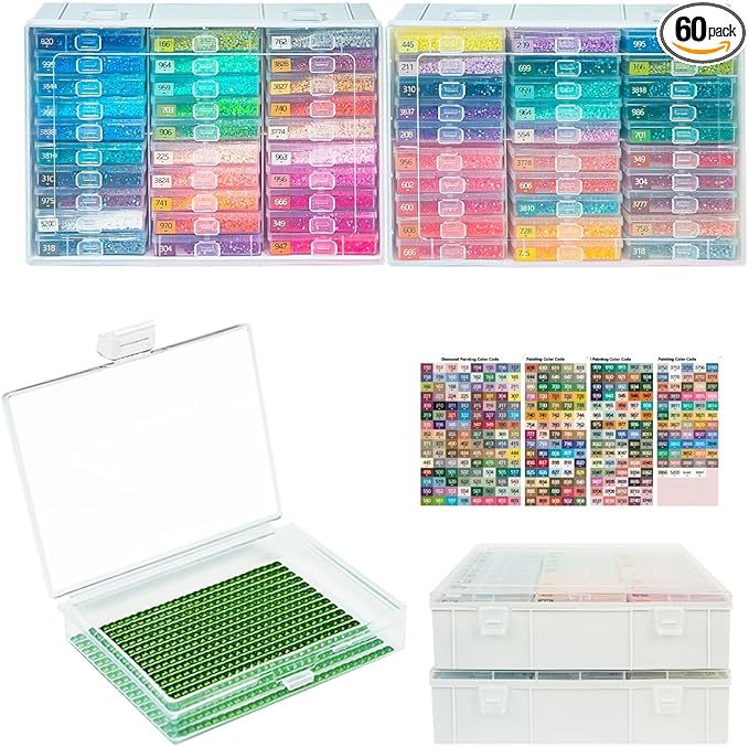 YBUTVY Diamond Art Trays with Lids, 60PCS Diamond Painting Trays with Lids ＆ Diamond Art Storage, Diamond Painting Accessories for Beads (2 Packs)