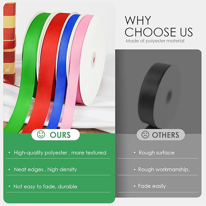 100 Yards 3/8 inch Grosgrain Ribbon, Solid Color Fabric Ribbon Perfect for Gift Wrapping, Wedding, Handmade Bows, Floral Bouquets and Party Decoration(Green)