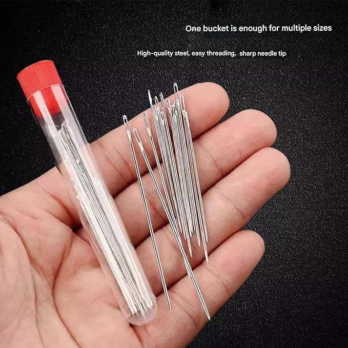 Big Eye Steel Sewing Needles Kit, 2025 New Stainless Steel Sewing Needle for Hand Sewing, 34PCS Big Eye Steel Needles Set - Long & Thin Handmade Quilting & Sewing Needles Kit for DIY Sewing (34pcs)