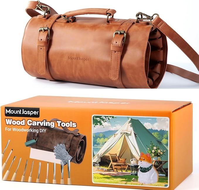 Wood Carving Tools, Wood Carving Kit of 12 Chisels, 1 Nylon Hammer & Leather Bag, CR-V Wood Chisel Set Whittling Kinves Kit, Carving Knife Set for Beginners, Carpenters