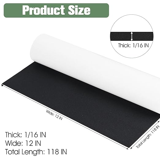 Tolanbbt Sponge Neoprene Foam Sheet with Adhesive - 1/16” Thick, 12” x 118” Closed Cell Foam Rubber Roll, Weatherproof Soundproof Padding for Automotive, Cabinet, Furniture, Crafts, DIY, Black