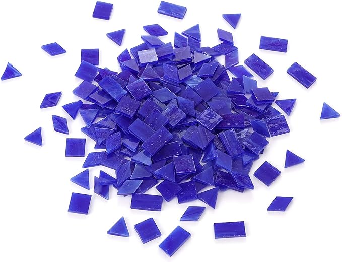 Lanyani Glass Mosaic Tiles for Art Crafts,4 Shapes Mixed Tiffany Stained Glass Pieces,200 Pieces,Square/Rectangle/Diamond/Triangle,Royal Blue