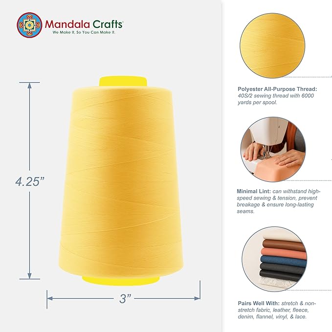 Mandala Crafts 4 Pack of Serger Threads Cones Spools - 40S/2 24000 Yards Polyester Butter Cream Threads for Sergers Machine and Overlock Quilting Sewing Machine