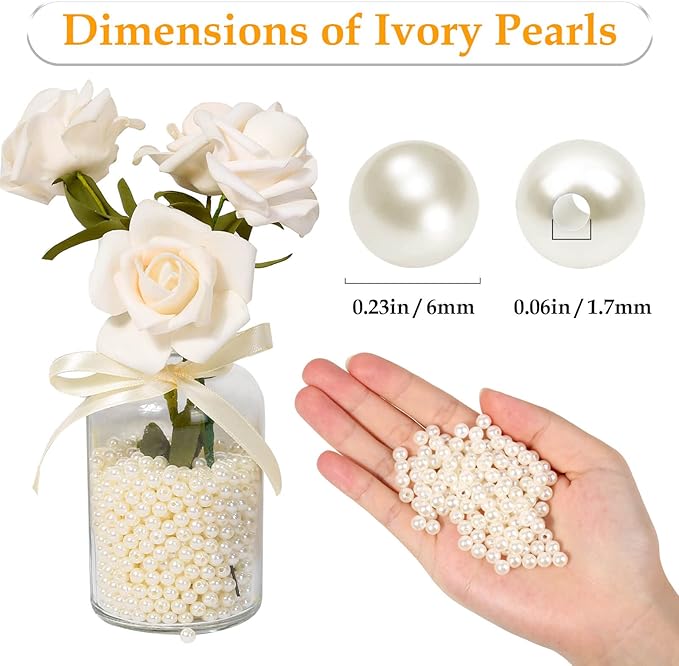 Pearl Beads for Craft, Anezus 1000pcs Ivory Faux Fake Pearls, 6 mm Small Sew on Pearl Beads with holes for Jewelry Making, Bracelets, Necklaces, Hairs, Crafts, Decoration and Vase Filler