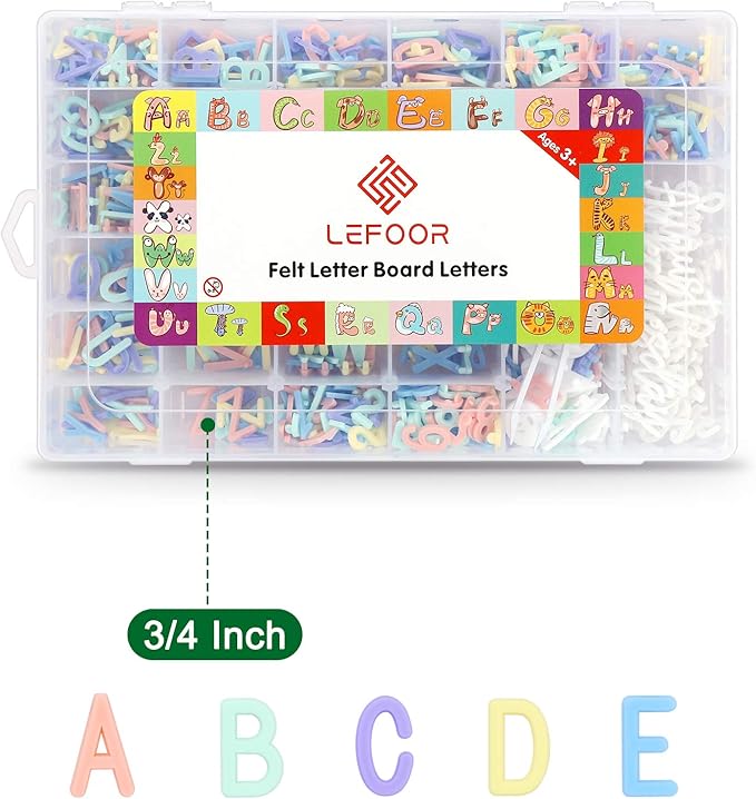 Letter Board Letters Only,850 PRE-Cut Characters (3/4 Inch,in 5 Colors) with Sorting Tray,Felt Letter Board Letters (Choice C)