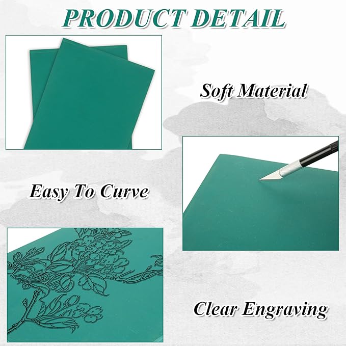 LDXDRU 10 Pack Linoleum Blocks for Printmaking, 8 x 10 Inch Linoleum Blocks Green Linocut Block Linoleum Block Printing for Engraving Art Project Printmaking Stamp Carving Block