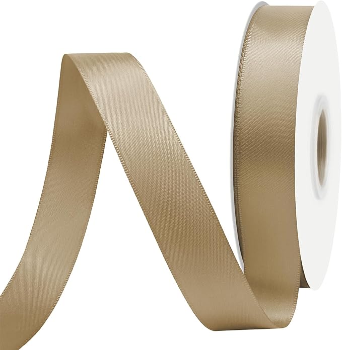 Tan Satin Ribbon 7/8" X 50 Yards Solid Color Double Faced Ribbons Perfect for Crafts Wedding Decor Bow Making Arts Sewing and More