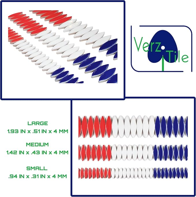 VerzTile Mosaic Tiles for Crafts - Petal Shaped Ceramic Tile Craft Hobbies & Art Projects 39 Color Options Endless Creativity DIY Design (Red White & Blue USA)