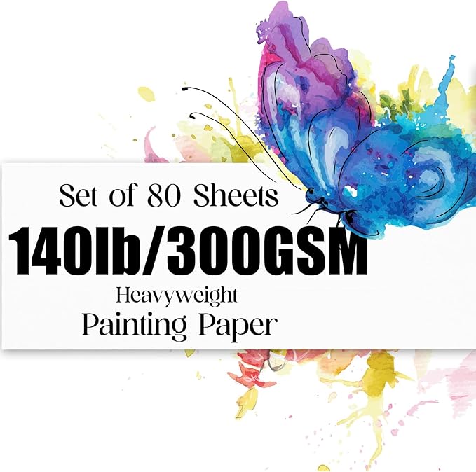 Watercolor Paper 7x10 inches 80 Sheets,Heavyweight Artist Paper 140lb/300GSM Cold Press Natural Cotton Paper for Students Artists Watercolor Drawing