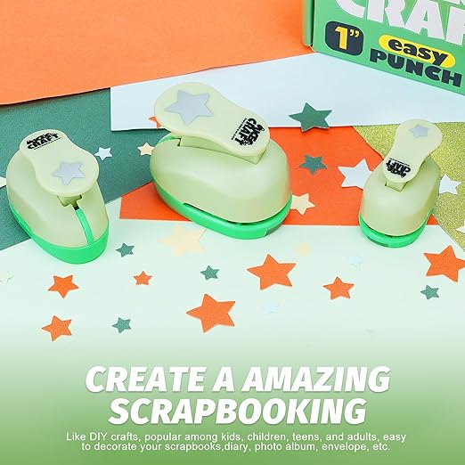 UCEC Star Hole Paper Punch, Star Lever Puncher for Crafts, 1 Inch Craft Punch, 5/8 inch Hole Punch Shape, 3/8 inch Paper Punch for Crafting