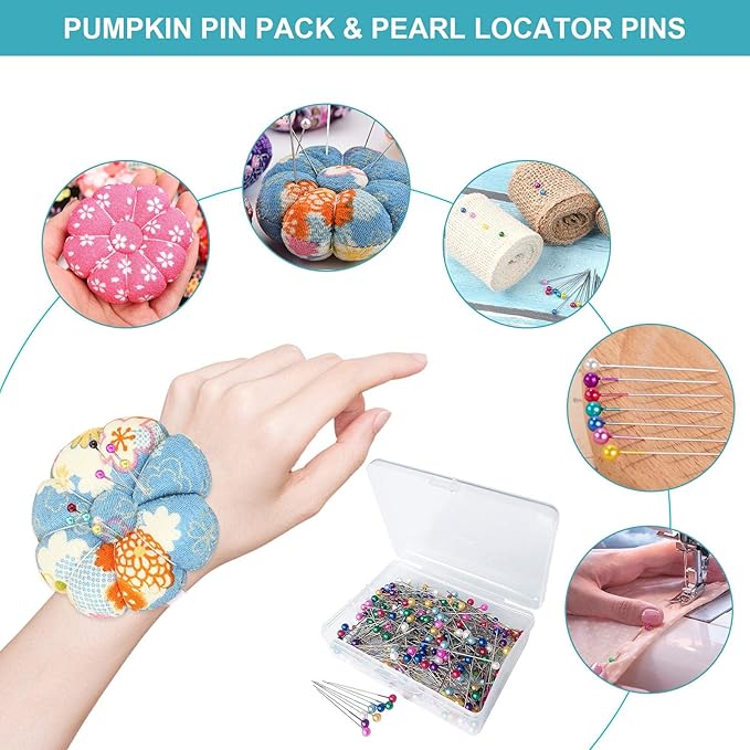 ICNOW Sewing Kit - 216 Pcs, 2 Magnetic Wrist Pincushions, 200 Straight Pins, 10 Clips, 2 Seam Rippers, 1 Scissor