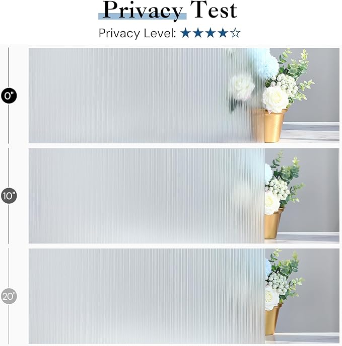 Haton Reeded Glass Window Privacy Film, Frosted Glass Window Film, Static Cling UV Blocking Stickers, Decorative Removable Cover for Bathroom Door Office, Non Adhesive 17.5" x 78.7"