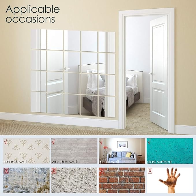 BBTO 20 Pcs Mirror Sheets, 8''x 10'' Self Adhesive Non Glass Cut to Size Mirror Stickers Tiles, Safe Unbreakable Plastic Small Frameless for Classroom, Childroom & DIY Craft