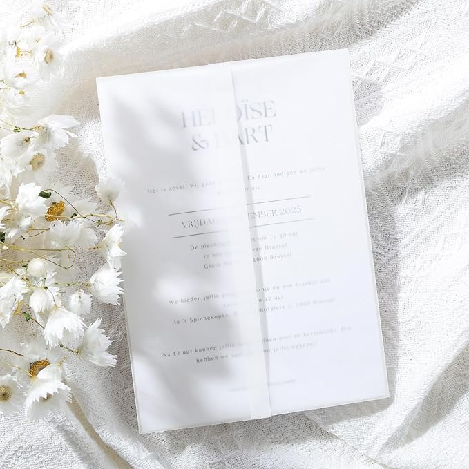 UNIQOOO 120 Pack Pre-Folded Vellum Jackets for 5x7 Invitations, Elegant Semi-Transparent Vellum Paper, 115GSM Wedding Invitation Accessories, for Envelope Liners 5x7 Inserts