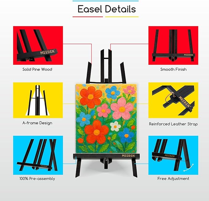 MEEDEN Mini Tabletop Easel Stand: 12" x 12 Pack Pine Wood Table Top Display Stand for Sign Picture- Black Mini Wooden Easel for Painting Party Classroom