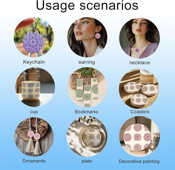 CHGCRAFT Bohemian Round Pattern Polymer Clay Texture Sheets Mandala Pattern Silicone Texture Stamp Single Image Modeling Pattern Pad for Jewelry and Clay Earrings Tools, 5.5x5.5 inch