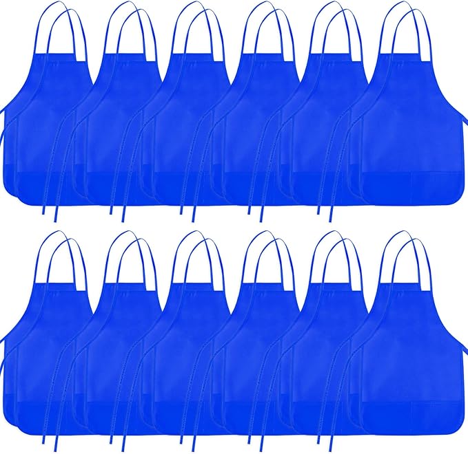 24 Pieces Blue Kids Painting Aprons Kids Art Aprons with 2 Roomy Pockets Kids Aprons for Art Painting Activity Kitchen Crafts