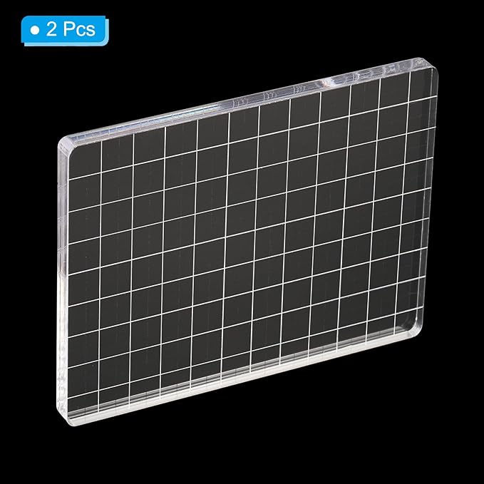 PATIKIL 5" x 3.5" Acrylic Stamp Block, 2 Pack Clear Stamping Block with Grid Lines Decorative Mounting Blocks Square for Scrapbooking DIY Crafts Card Making