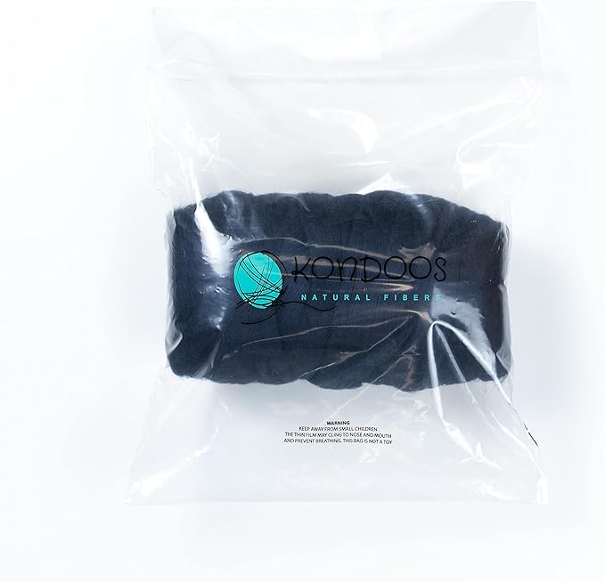 Colored Natural Wool roving, 1 lb. Best Wool for Needle Felting, Wet Felting, handcrafts and Spinning. (Blue Navy, 1 lb)