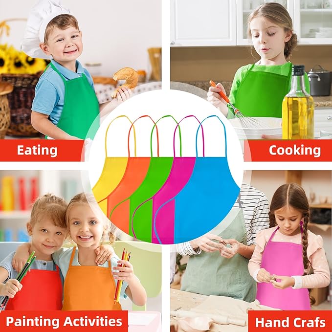 CHRORINE 6/12/24 Pack Kids Painting Apron Toddler Art Aprons for Kids Paint Apron Smock for Painting Cooking Craft Activity