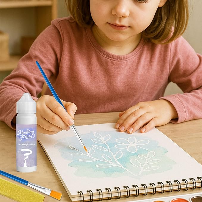 60ml White Masking Fluid for Watercolor Painting,Quick-Drying and Easy to Tear, No Residue,Suitable for Watercolor Painting to Prevent Accidental Staining, and Liquid Masking for Art Projects