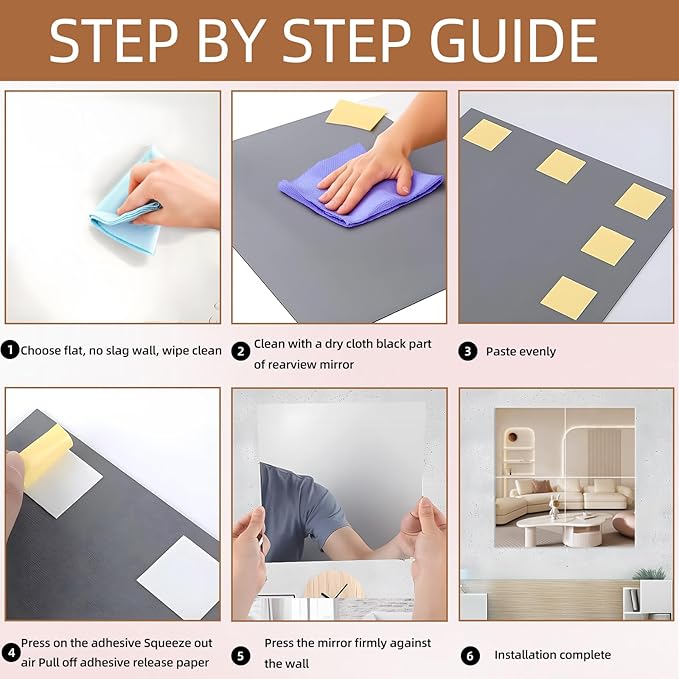 8PCS Self-Adhesive Acrylic Mirror Tiles, Flexible Wall Stickers, Frameless Non-Glass Mirror Stickers, 20 * 30cm, 2mm