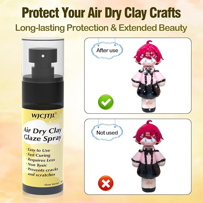 WJCJTJL Air Dry Clay Glaze Spray, Air Dry Clay Varnish – Quick Sealing, Waterproof, Shine Enhancer & Crack & Dust Resistant – 30-Minute Drying Time – Accessories Tool for Air Dry Clay Crafts (1 Pack)