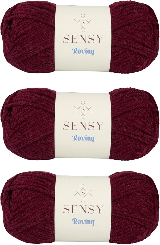 3 Skeins of Sensy Roving Yarn, 3.5 oz, 132 Yards, Gauge 5 Bulky (Plum)