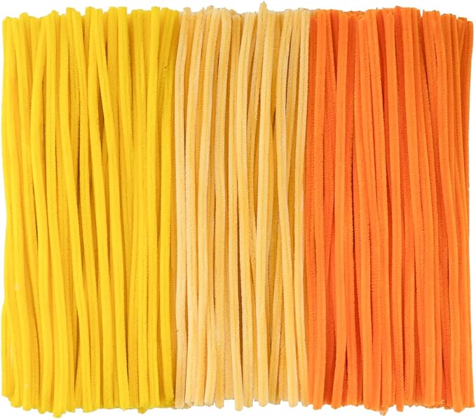 Caydo 300 Pieces Yellow Orange Pipe Cleaners, Thick Fluffy Chenille Stems, Pipe Cleaner Crafts for Arts & Crafts, Perfect for Making Animals, Flowers, and Festive Decorations