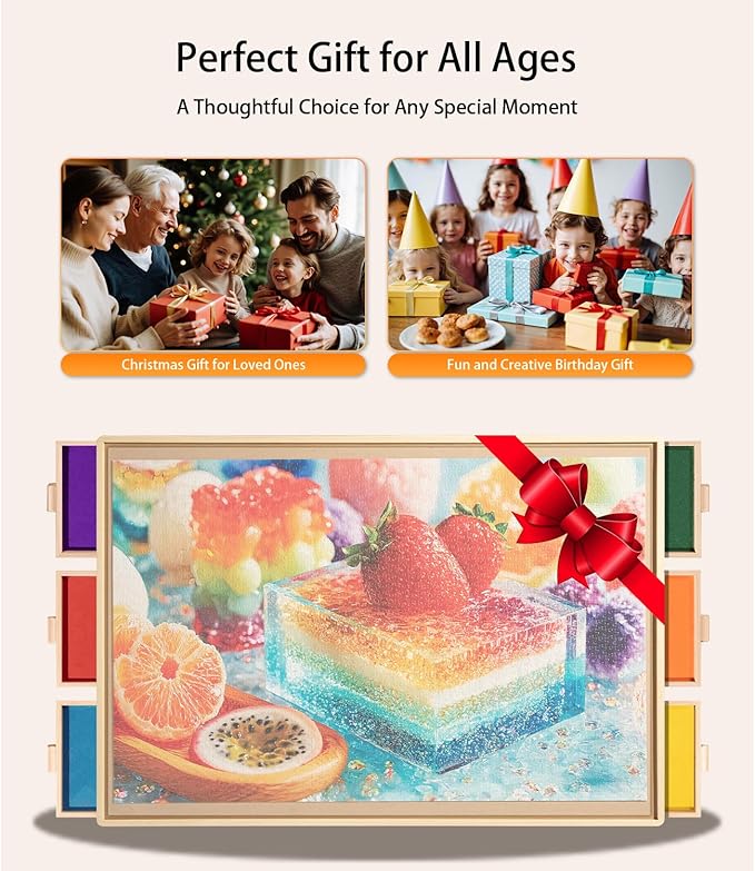 Join&Joy 2000 Piece Puzzle Board Pro, with 6 Drawers & Cover, 40" x 29", Sort-Wise Colorful Felt Drawers, Wooden Jigsaw Puzzle Board, Birthday Gifts for Mom