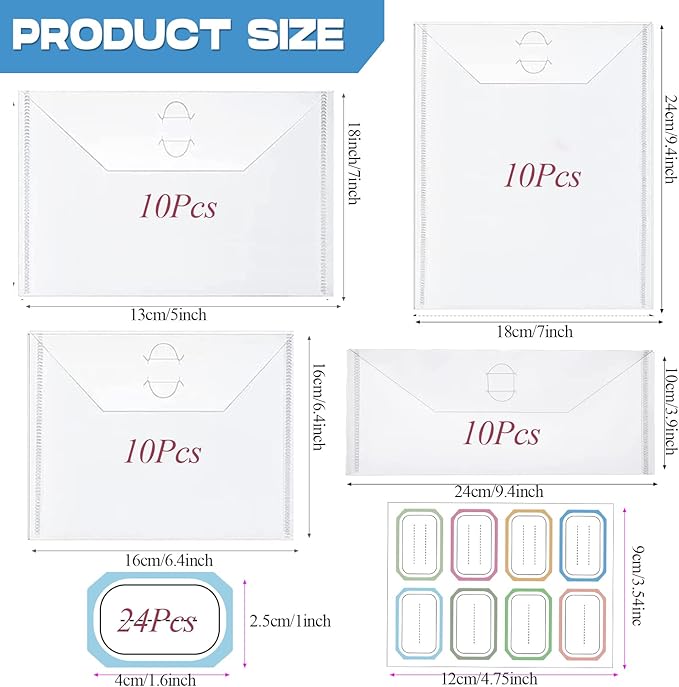 40-Piece Stamp & Die Storage Pockets - 48 Label Stickers, 4 Sizes - Scrapbooking Storage for Card Making, DIY Crafts