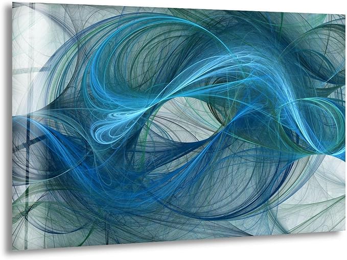 My Photostation.com Round 31,5'' Blue Energy Abstract Wall Art – Fluid Motion Glass PrintTempered Glass Printing Wall Decor Large Wall Art Wall Hangings