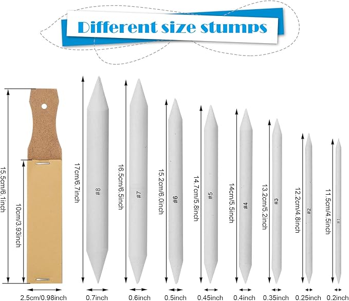AGPTEK 22 PCS Sketch Drawing Tools, 16 Blending Stumps Set with 2 Sandpaper Pencil Sharpeners, 1 Pencil Extension Tool, 2 Erasers & 1 Felt Bag for Student Sketch Drawing Accessories