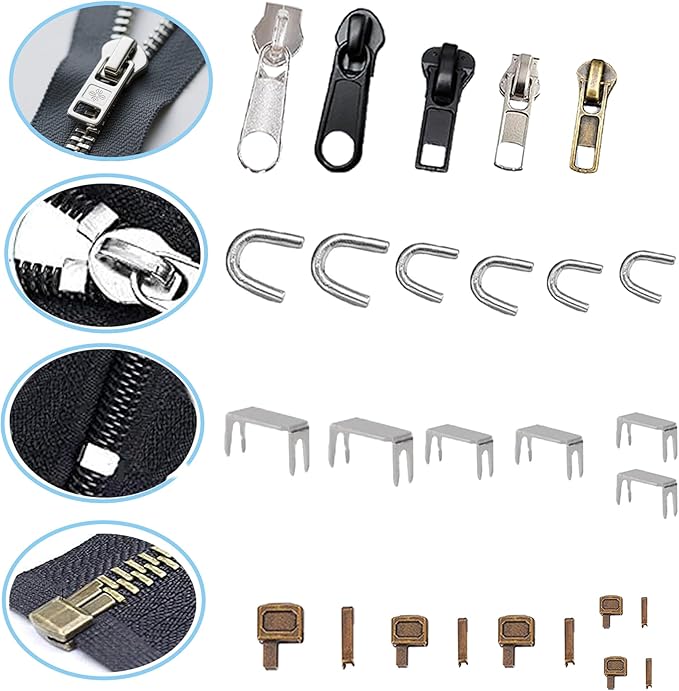 265pcs Zipper Repair Kit, Zipper Pull Replacement with Instant Pliers for Luggage, Coats, Jackets,Tents, Backpacks(All-in-One)