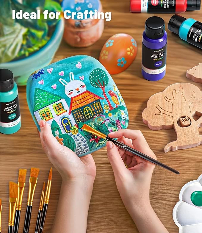 64 PCS Acrylic Paint Set with 12 Brushes, 2 Knives & Palette, 48 Colors (2oz/60ml) Art Craft Paint for Adults Kids Artists Beginners, Halloween Pumpkin Canvas Ceramic Rock Painting Kit