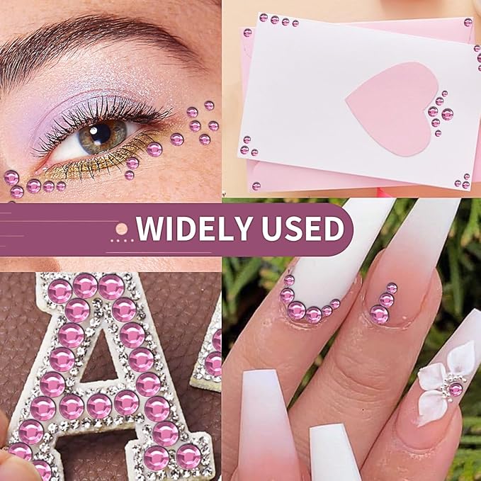 3090 Pcs 4 Sheets Rhinestone Stickers 3/4/5/6 mm Self Adhesive Craft Rhinestones Gems for Face Eyes Makeup Hair Body (Pink-3/4/5/6mm)