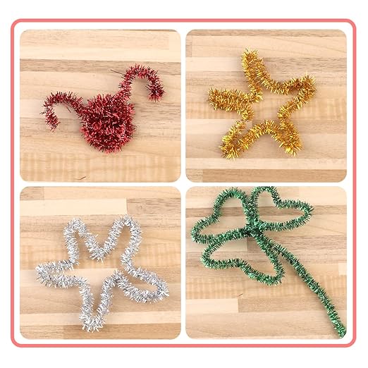 200 Pieces Pipe Cleaners, Christmas Glitter Pipe Cleaners, Pipe Cleaners Chenille Stem with 100 Pom Poms, Craft Pipe Cleaners for Creative Christmas Decoration Supplies Arts and Crafts Project