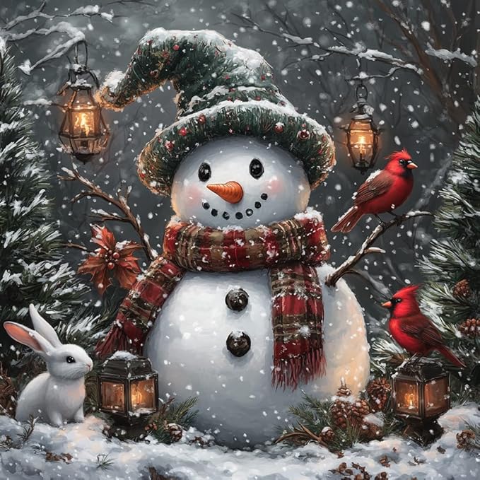 Moohue Needlepoint Kits 14ct Counted Cross Stitch Kits for Adults Printed Stamped Cross Stitch Patterns Kits Snowman Birds Rabbits Cross Stitch Supplies (Snowman Birds Rabbits)