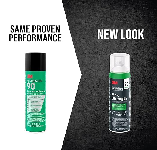 3M Max Strength 90 Contact Adhesive Spray, 12.6 oz (Pack of 2) – Low VOC Heavy Duty Glue with Adjustable Nozzle, Heat & Water Resistant Bond for Metal, Wood, Plastic, Laminate, Concrete