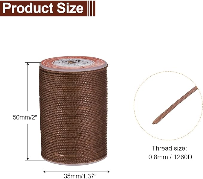 uxcell Round Leather Sewing Waxed Thread, 55m / 60 Yards Polyester Wax String, 0.80mm Wax Stitching Cord for Leather Crafts, Bookbinding, Bracelets Braided, Dark Brown, 2pcs