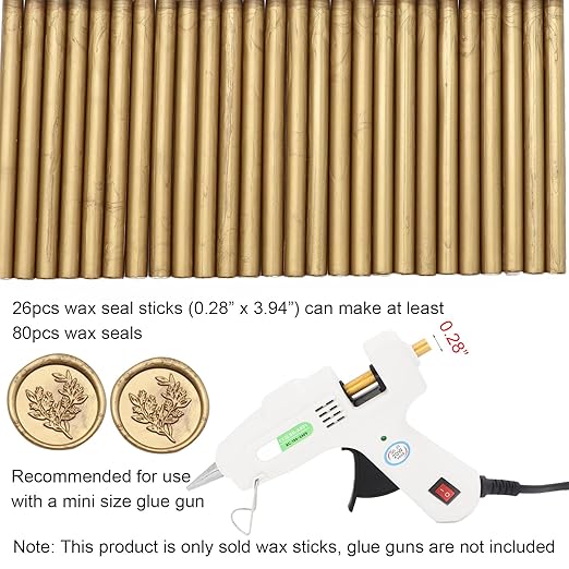 Antique Gold Wax Seal Sticks 26pcs, Andotopee Glue Gun Wax Seal Sticks for Wax Seal Stamp, Premium Sealing Wax for Envelope Letter Seal Wedding Invation Craft Adhesive, Great Gift Ideas (Mini Size)
