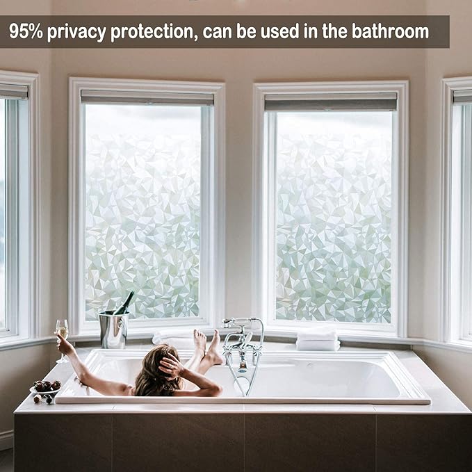 Niviy 3D No Glue Static Cling Window Films Privacy Cut Glass Window Sticker for Bathroom Office Kitchen Window Decor 41.2"x 157.4"